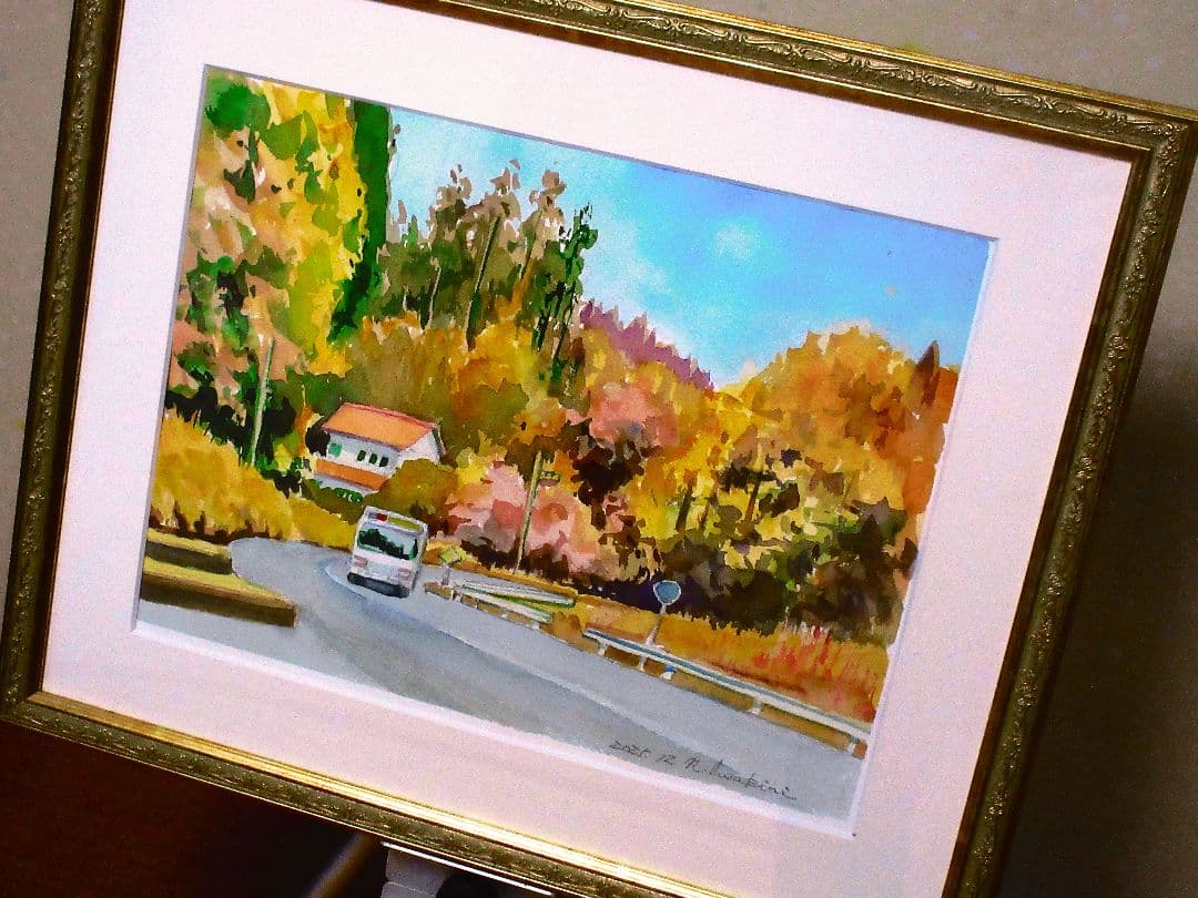 秋の風景 水彩画 フレーム付き F6サイズ 原画