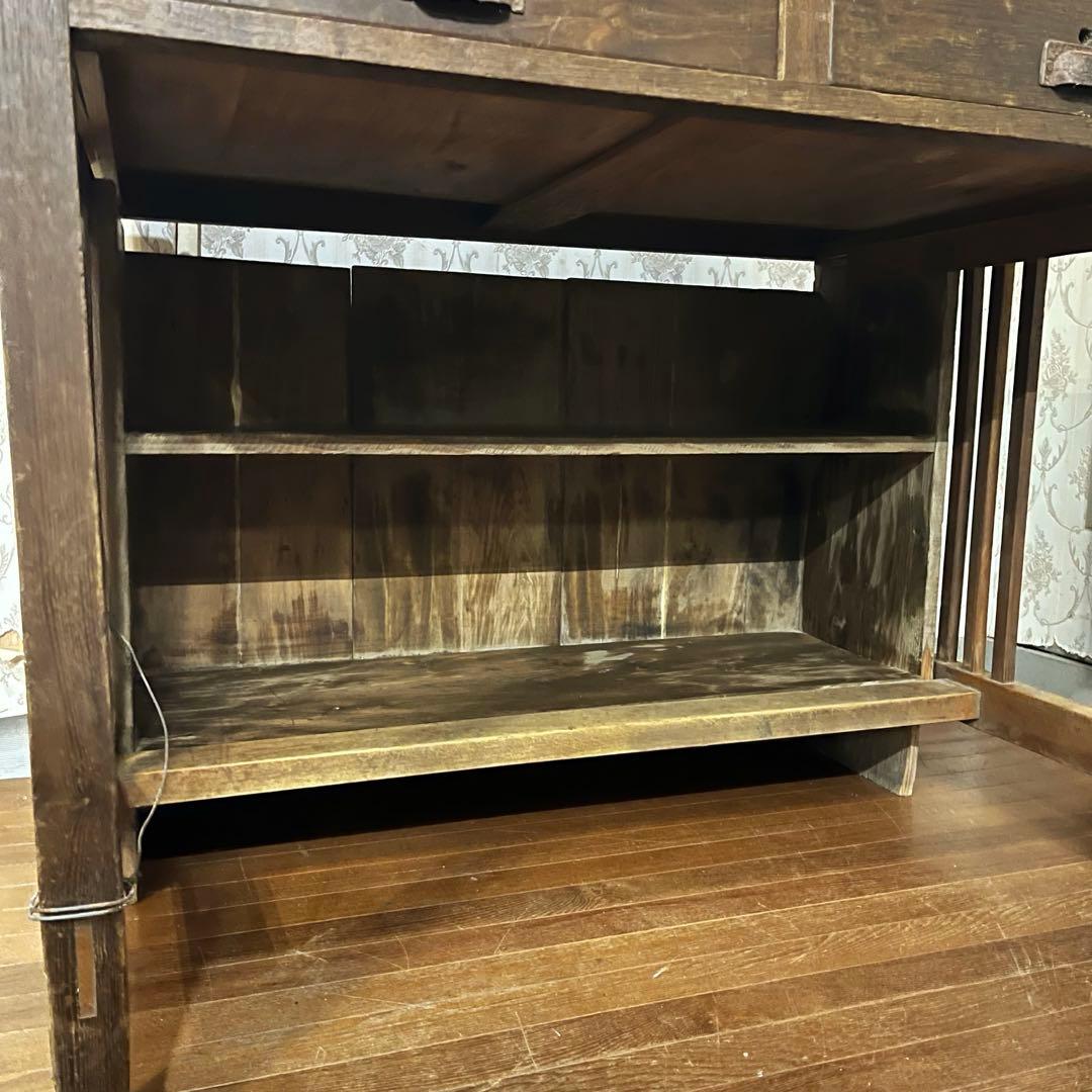 【アンティーク】木製 学習机 勉強机 デスク 2杯 小引出し 昭和レトロ 古家具