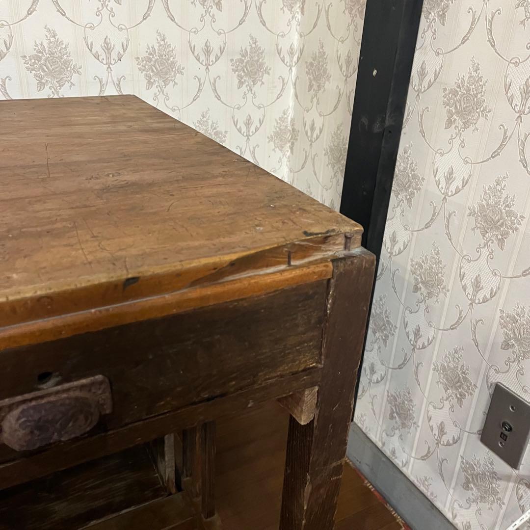 【アンティーク】木製 学習机 勉強机 デスク 2杯 小引出し 昭和レトロ 古家具
