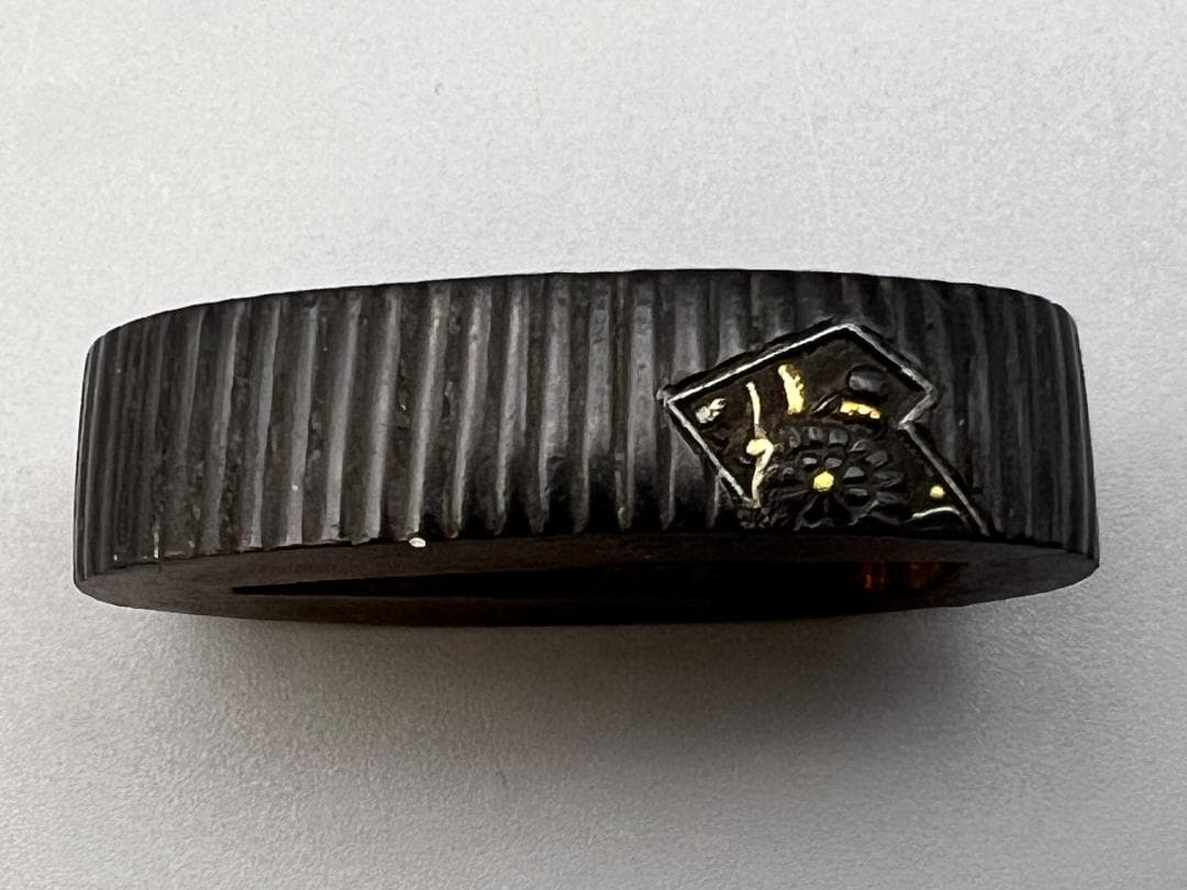 【海】江戸明治期　日本刀装具　花図　梅　松　金象嵌　縁頭　４点　骨董品　美術品