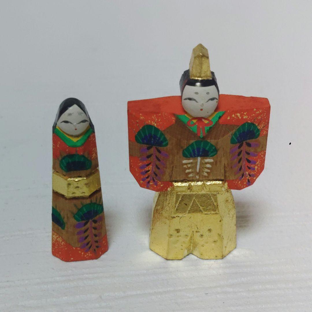 奈良一刀彫　川口神泉　豆雛　木彫　彩色　 立雛　雛人形　イ10