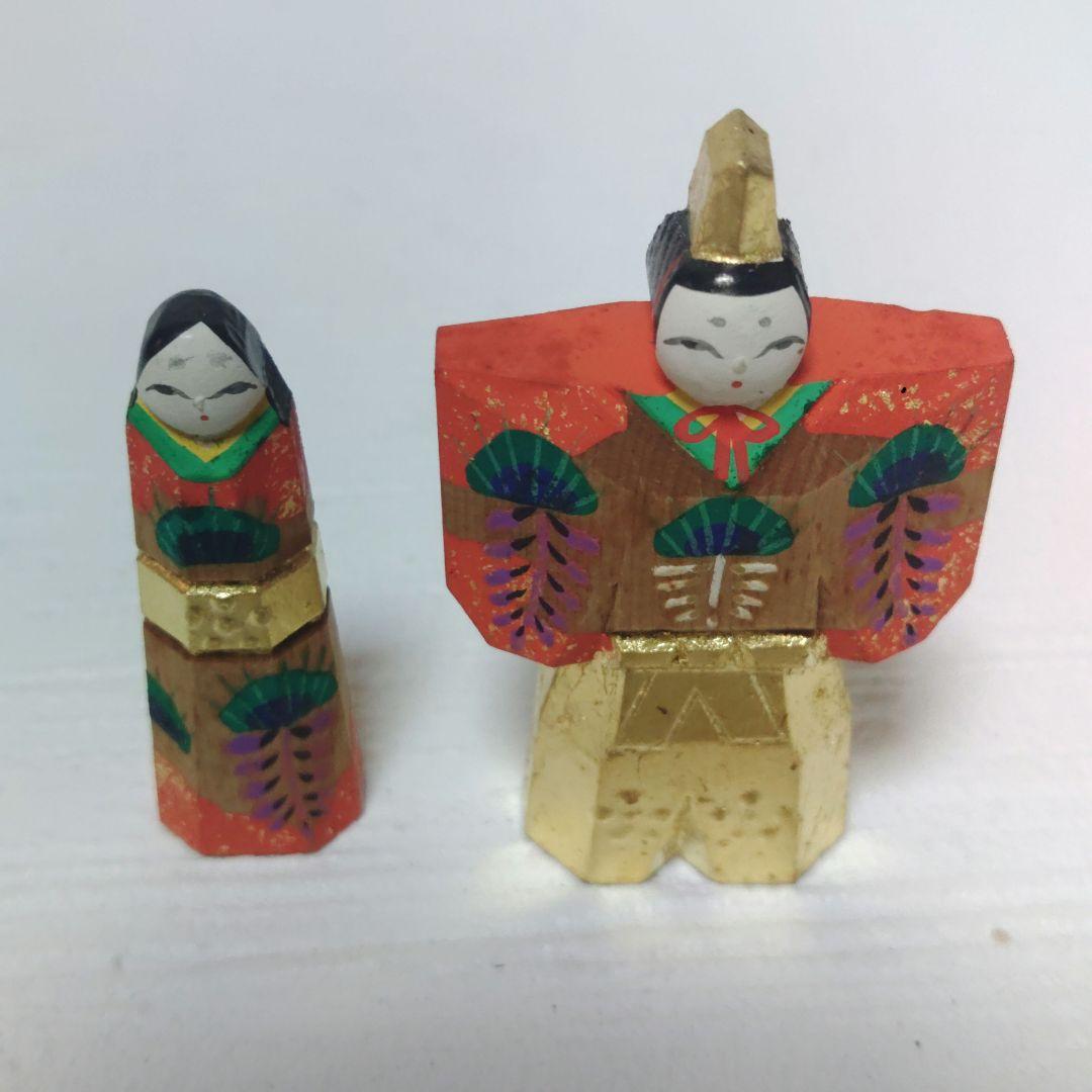 奈良一刀彫　川口神泉　豆雛　木彫　彩色　 立雛　雛人形　イ10