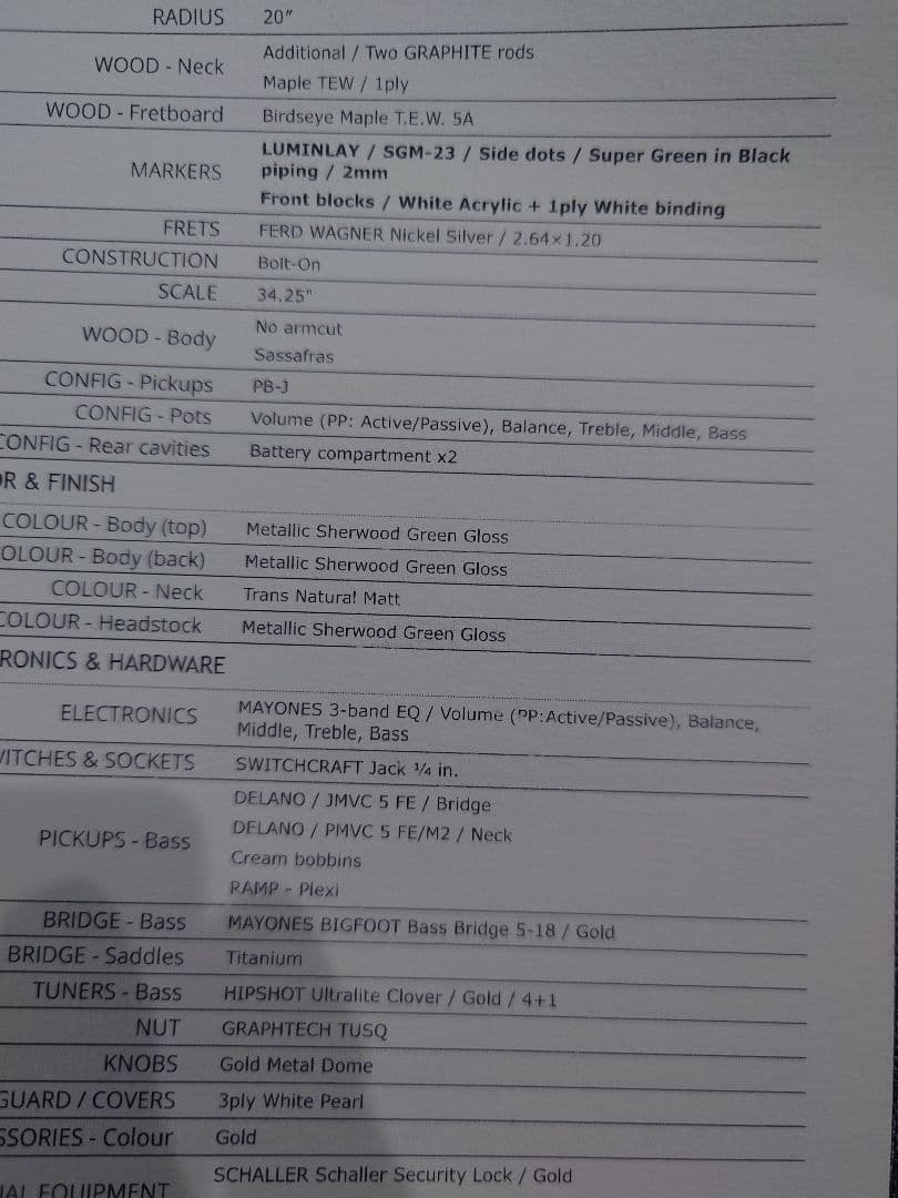 ベース Mayones JABBA HF5 Sherwood