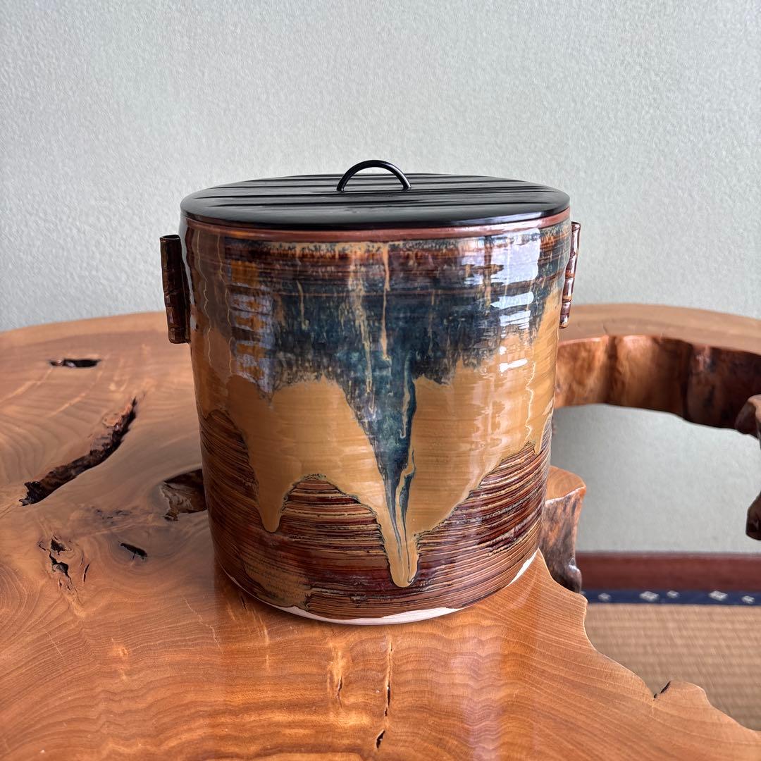 高取焼 亀井楽山 管耳水指 茶道具 共箱【28万円購入】