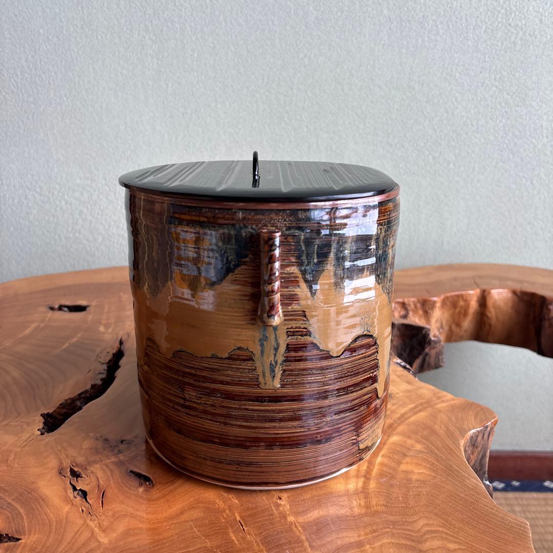 高取焼 亀井楽山 管耳水指 茶道具 共箱【28万円購入】