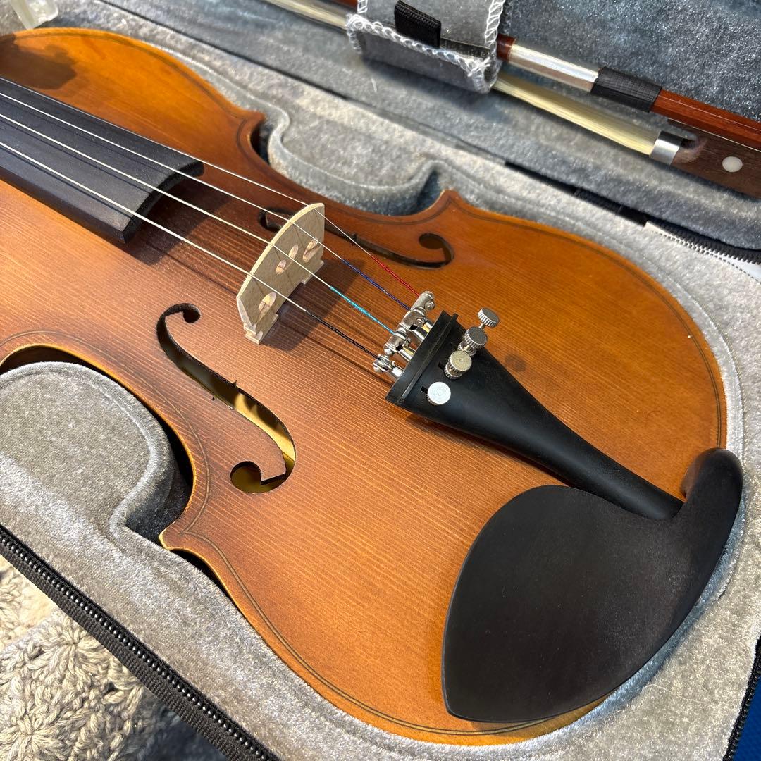 バイオリン 初心者セット 指板マークチューナー 予備弦セット付きブラウン ケース
