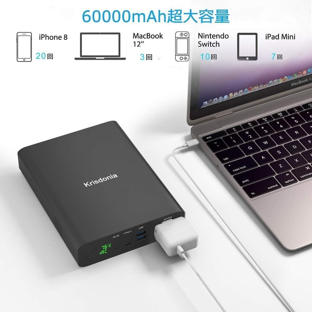 ポータブル電源 大容量60000mAh/222Wh 車中泊 キャンプ PSE認証