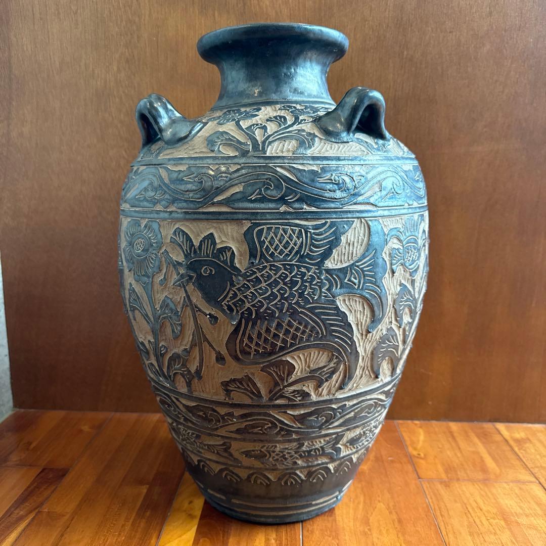 壺屋焼　故【島袋常明】エジプト紋大壺　やちむん