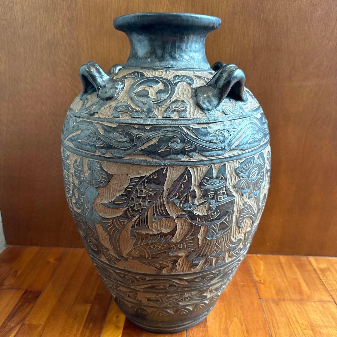 壺屋焼　故【島袋常明】エジプト紋大壺　やちむん