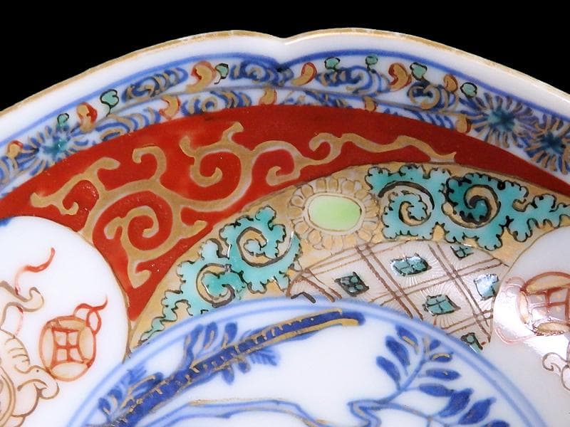 古伊万里　金襴手　玉乗り獅子に鳥の図　３寸半皿　５枚　066AS-CIf