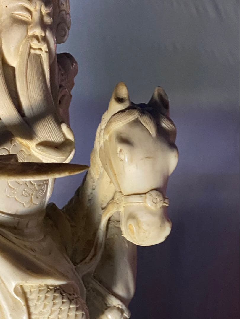 天然素材　騎馬武将像 木製台座付き　骨董