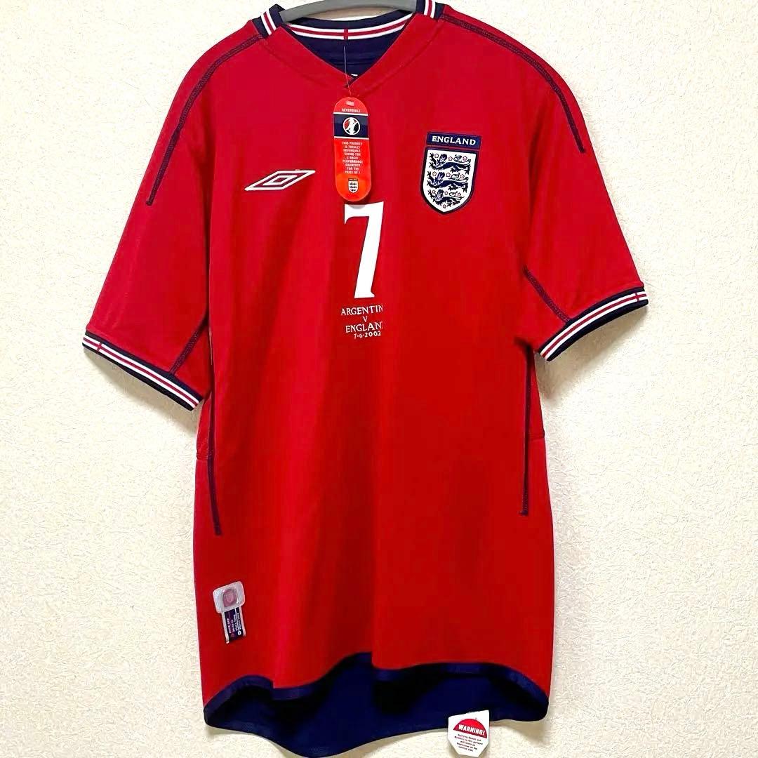 【新品タグ】02W杯ベッカム英アウェイ試合詳細刺繍　アルゼンチン戦