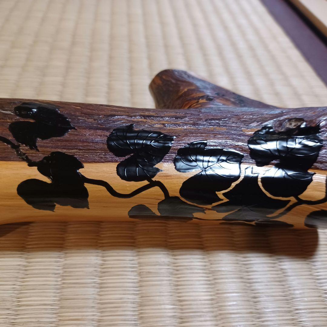 銀金具　蔦漆絵　掛花入　銀落とし　桐箱有　茶道具　漆芸　漆器　木製　⑲