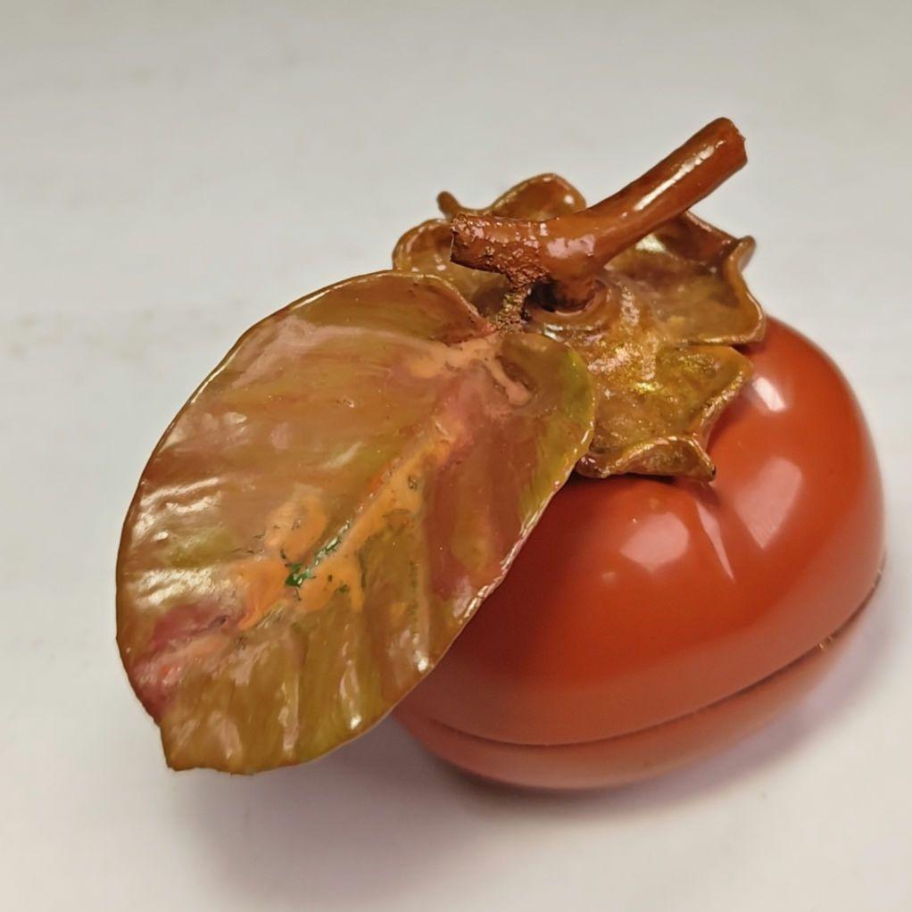 イ935 香合『國田領治　長斎作』『乾漆　柿　香合　共箱』茶道具　漆塗