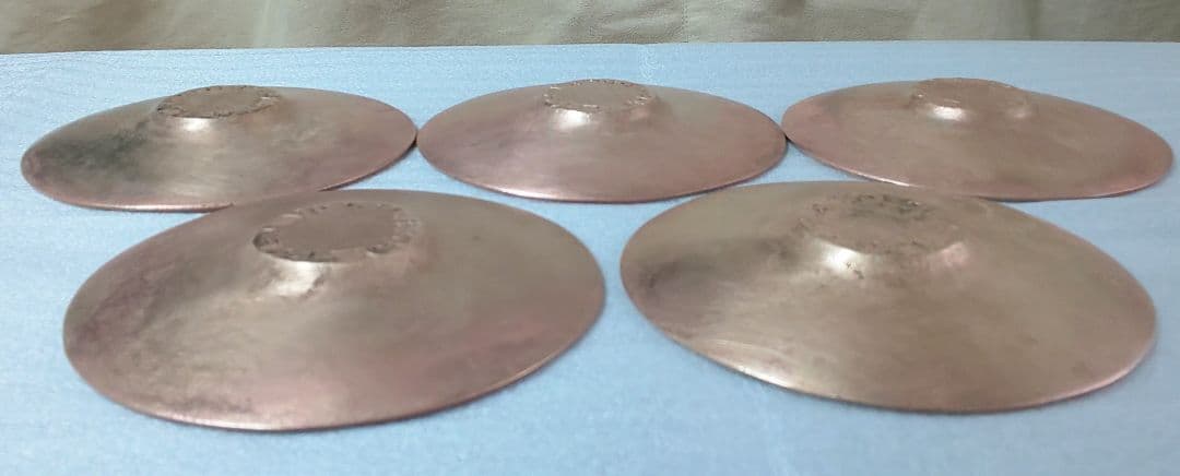 銅製茶托五客 陽咸二作 獅子魚鶴図 煎茶道具 煎茶器 銅茶托