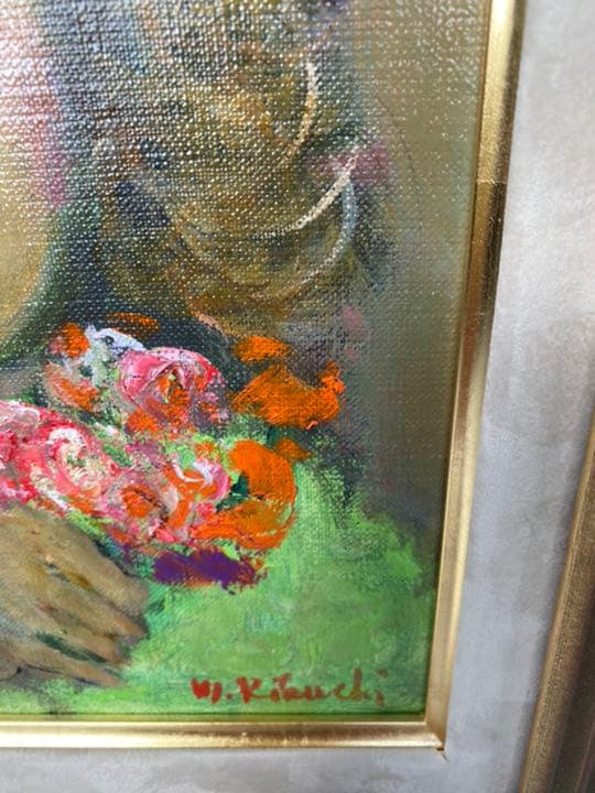 油彩画　「ブーケを持つ少女」F3原画　美品　菊地正則　パリ
