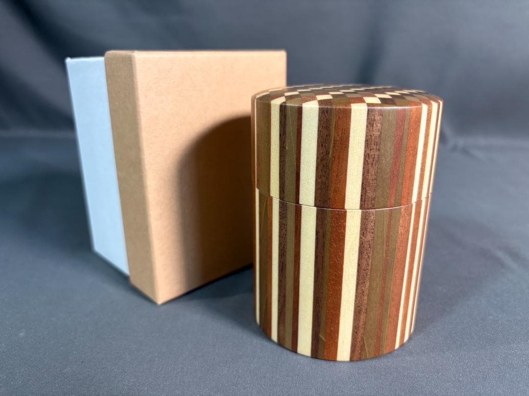 未使用品 箱根寄木細工 茶筒 木製容器 円筒形