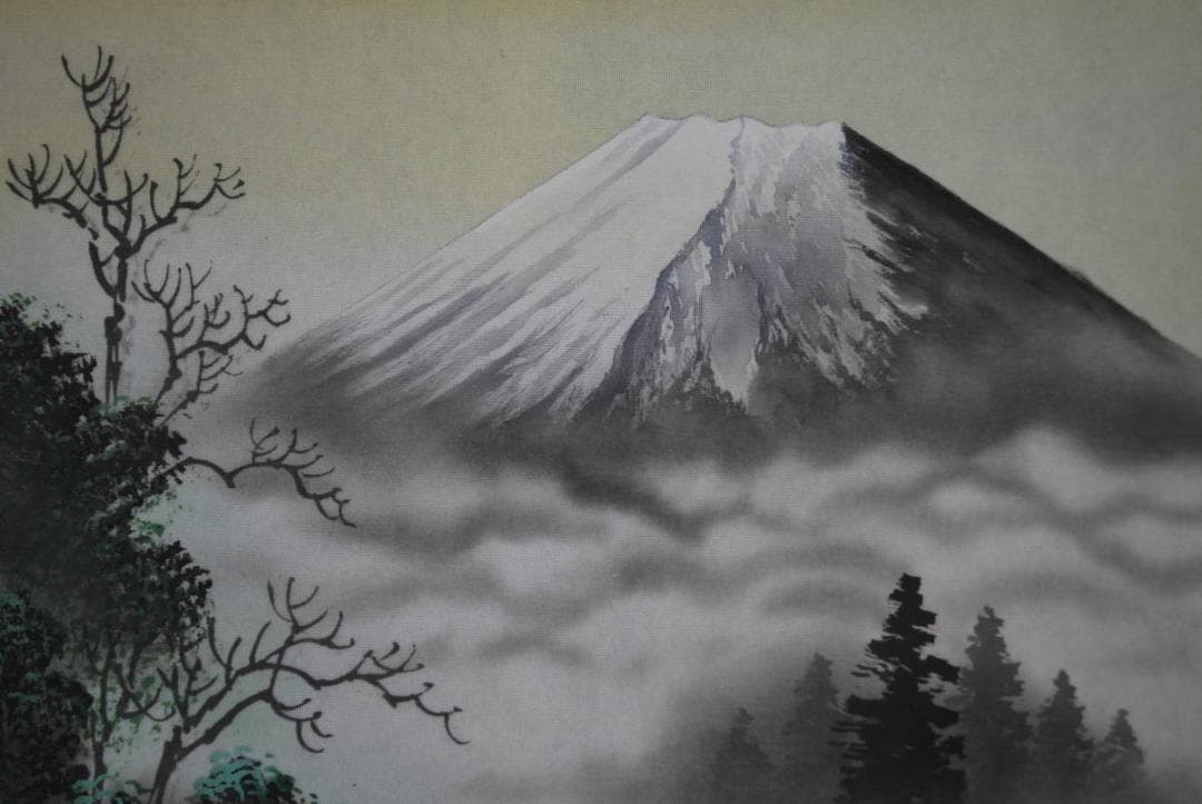 【真作】貴宝/富士山水図/掛軸☆宝船☆R‐364　J