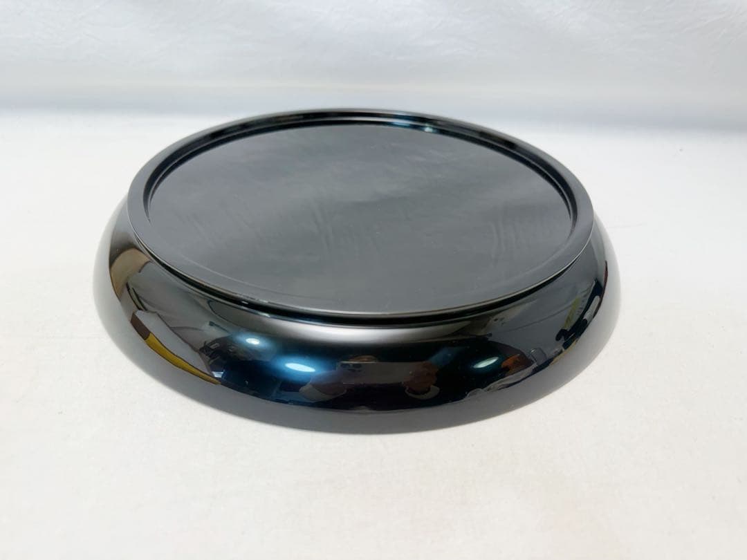 未使用 茶道具 塗師 静峰作 輪島塗 木製黒真塗 大円盆 共布 共箱