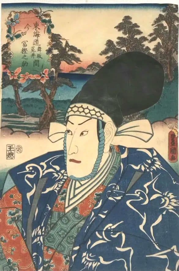 浮世絵版画、役者絵東海道五十三次（舞阪、荒井間)三代歌川豊国画、嘉永5年出版
