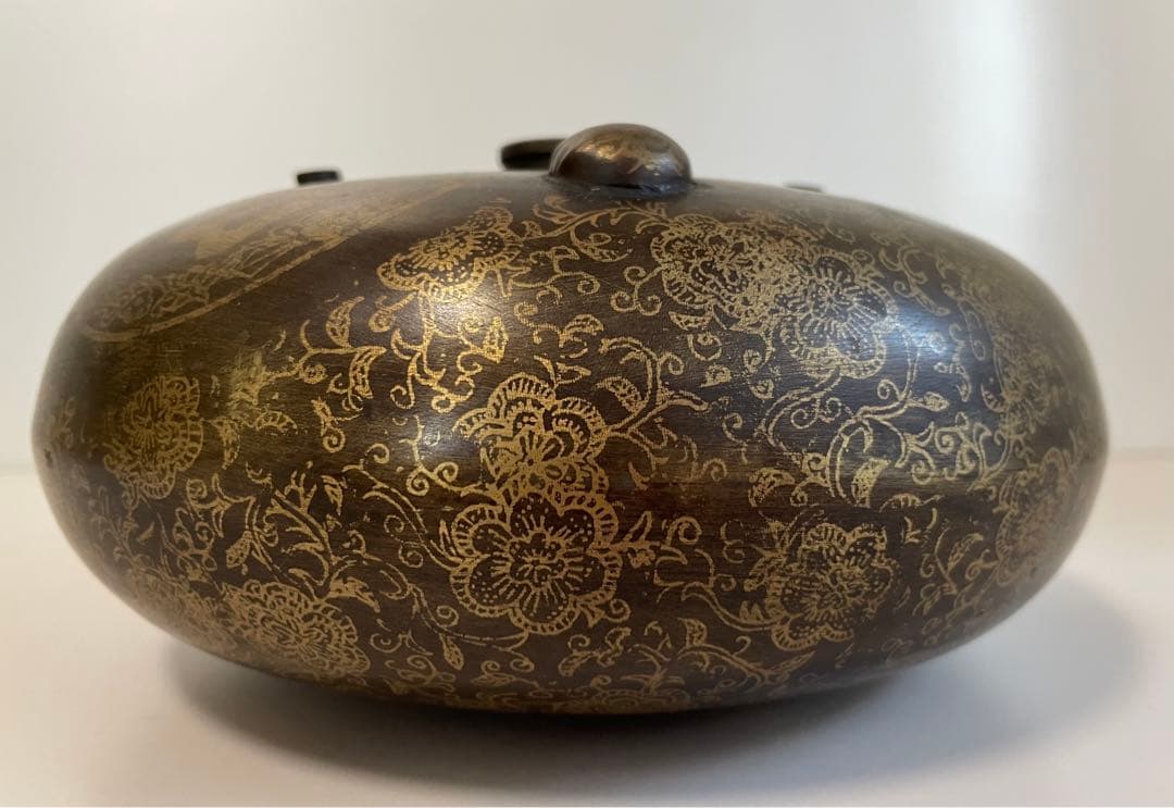中国骨董品　古銅湯たんぽ　乾隆年製　中国の骨董市で購入した完全品