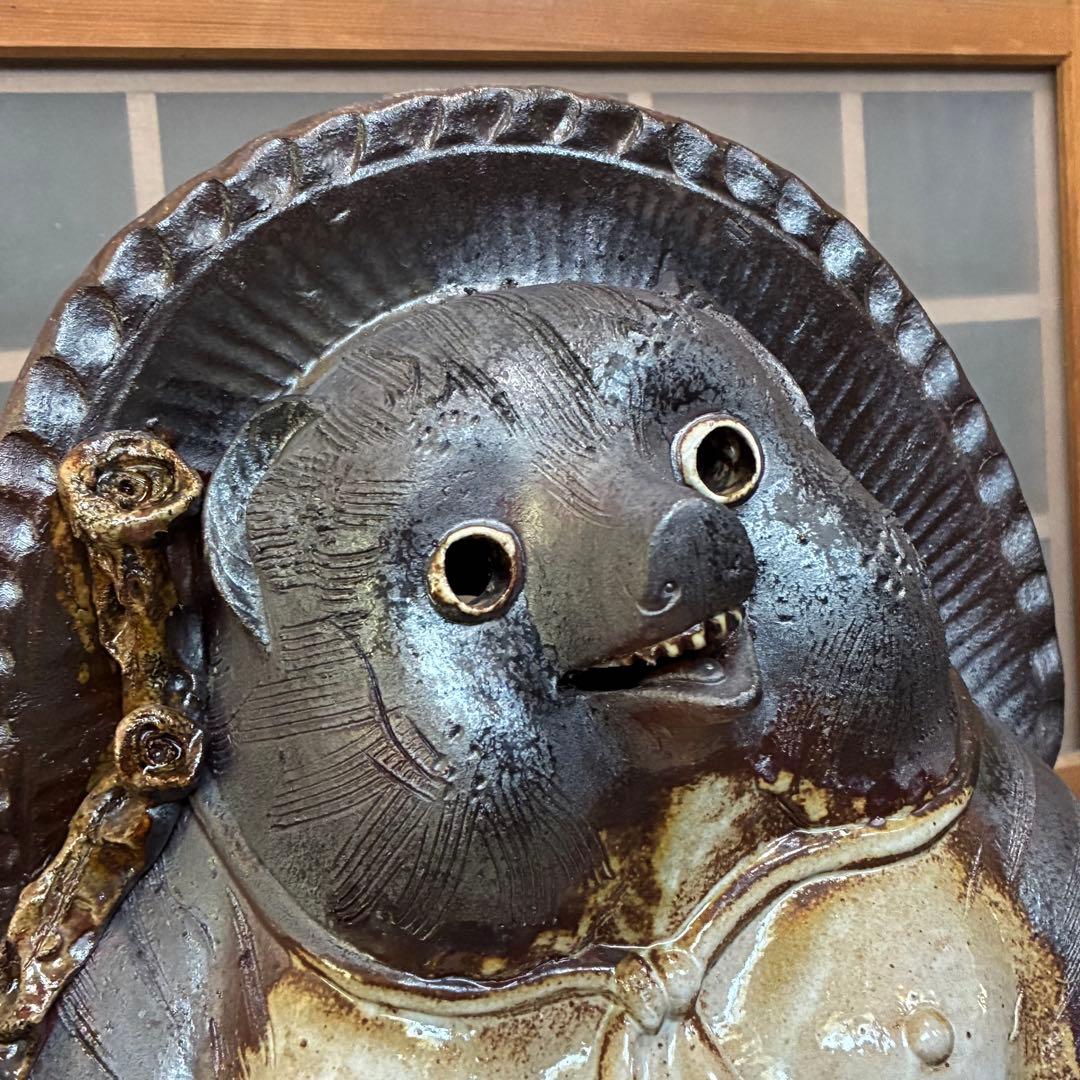 昭和初期　時代物　骨董　￼信楽焼　たぬき　置物　縁起物　商売繁盛　￼レア