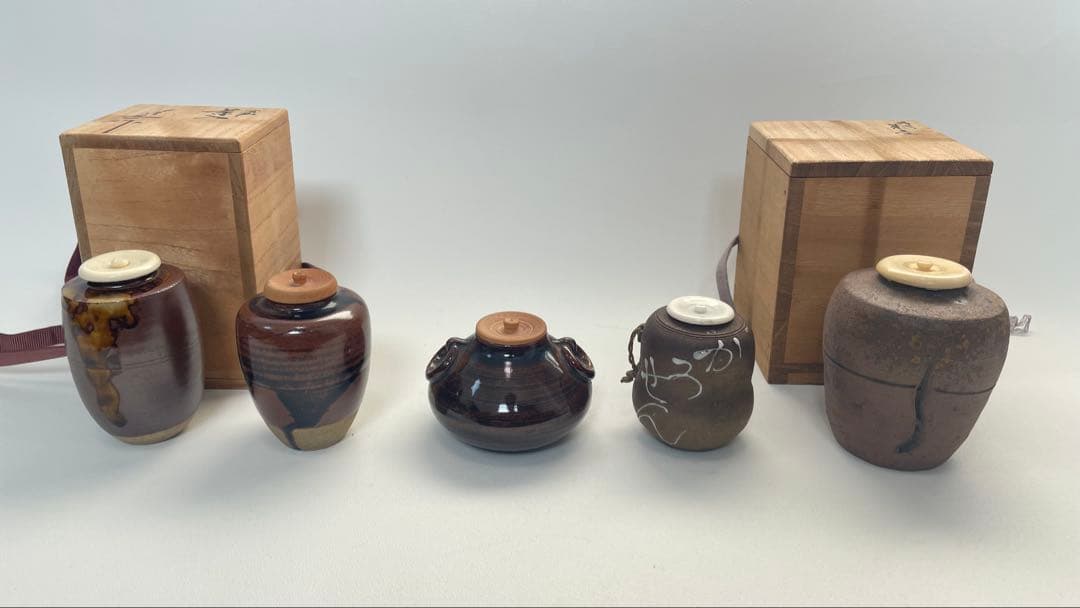 茶入 茶壷 笹田有祥 落款有 共箱