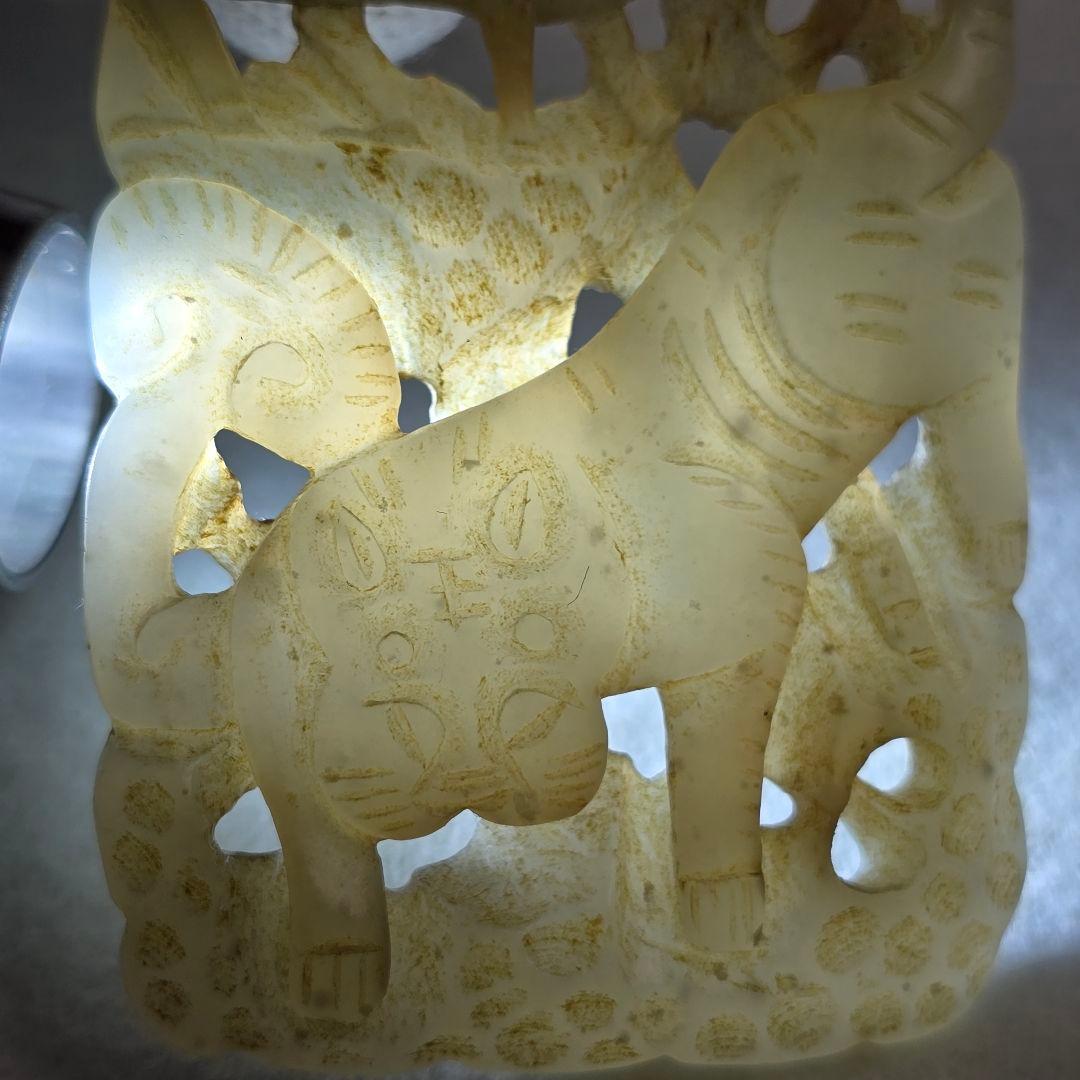 貴重品 本物和田白玉 土沁 明代 透彫り☆福禄双全☆虎鹿紋☆玉佩 根付 縁起物