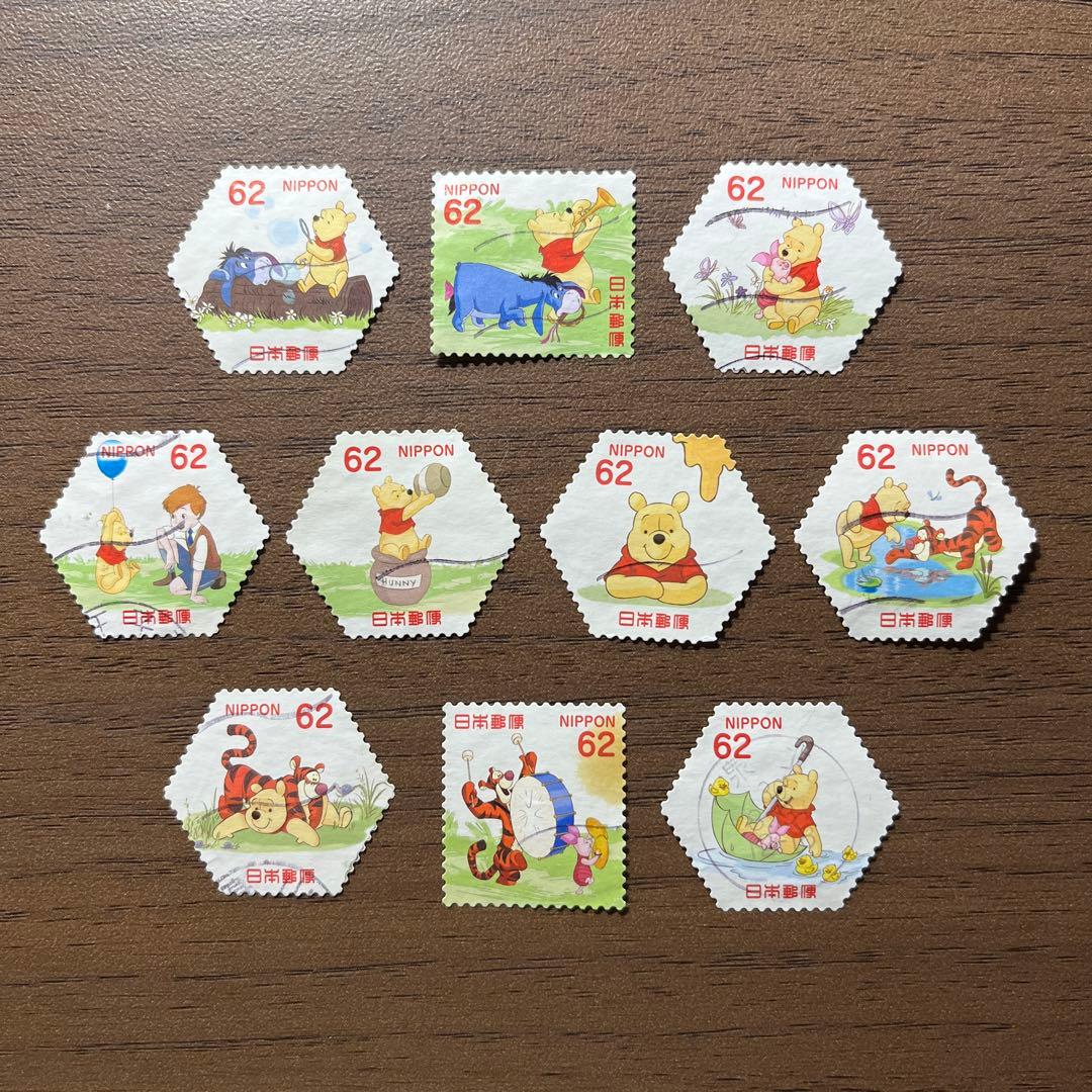 日本の古切手　プーさん グラス　10枚