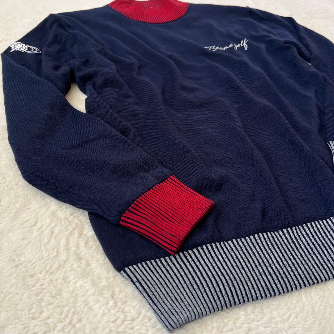 【防風/裏地付】BEAMS GOLF パネル モックネック ニット ネイビー M