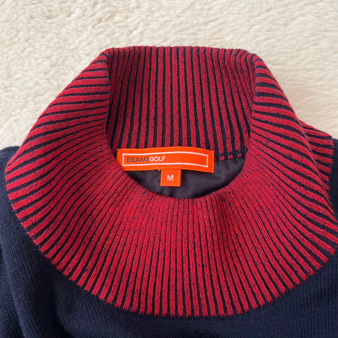 【防風/裏地付】BEAMS GOLF パネル モックネック ニット ネイビー M