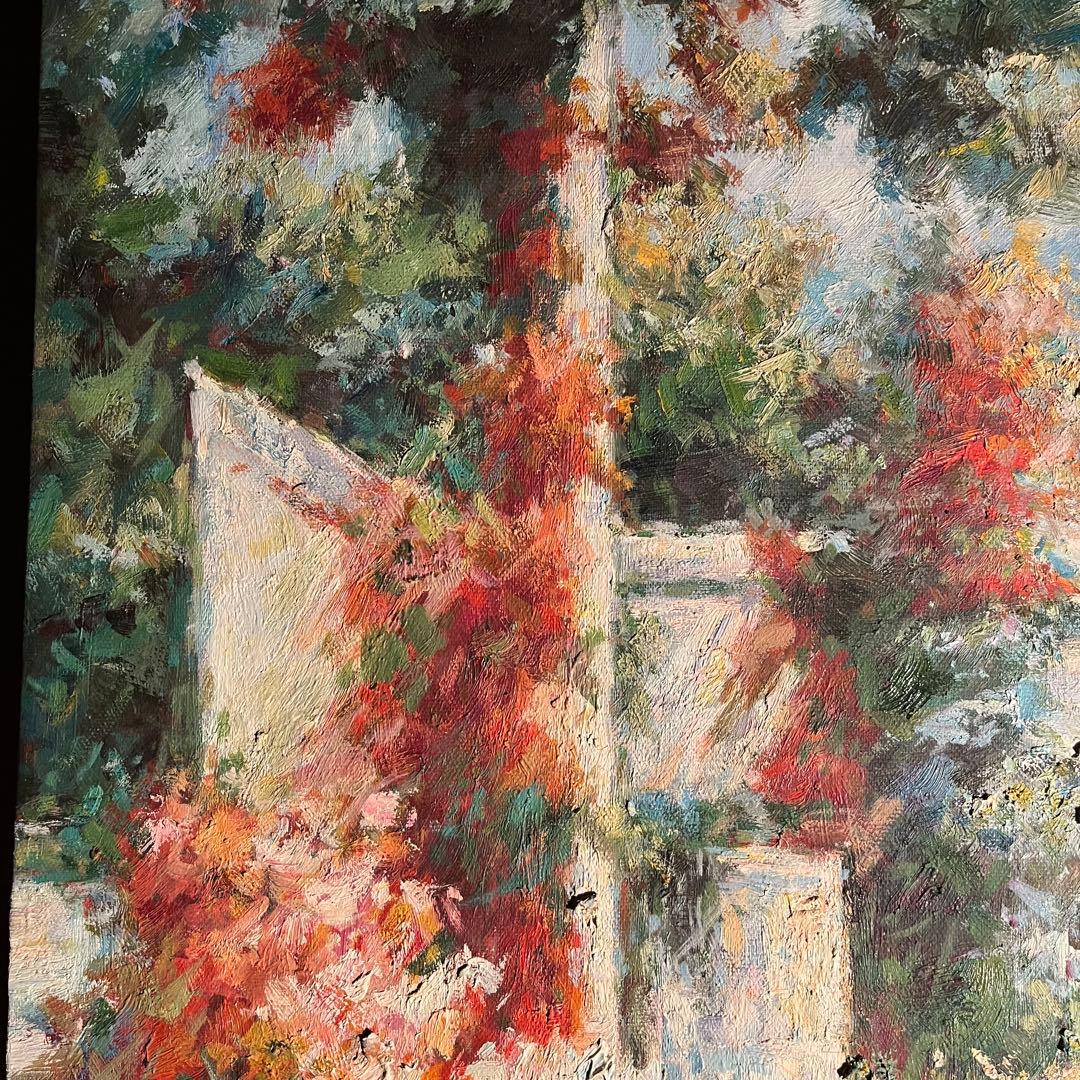 ★特大★ 手書き油絵 テラス 肉筆絵画 インテリア 油彩画