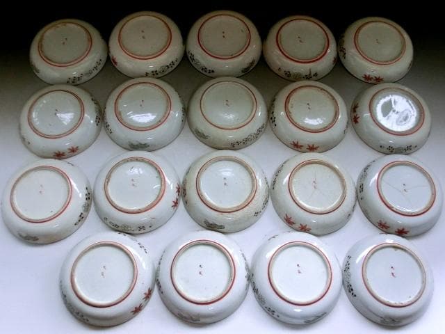 小皿■古九谷焼き 赤絵 19枚 窓絵 山水 松 梅(江戸後期～明治期) 時代物■