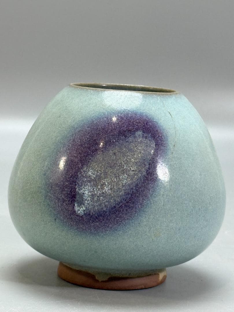 中国美術 澱青釉 紫紅斑 水盂 高さ9.6cm 小壷 茶入 DT075
