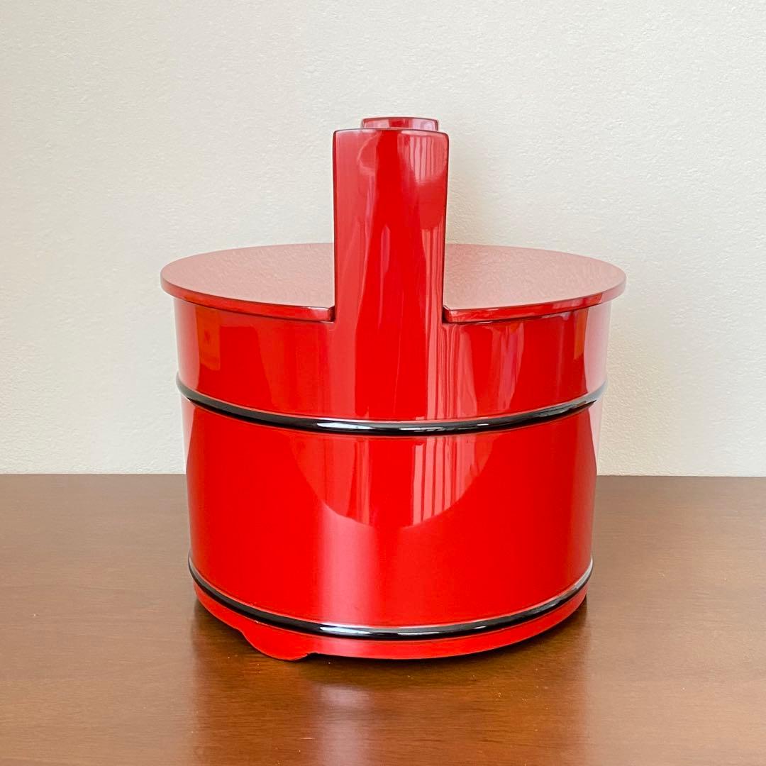 手桶水指 輪島塗 朱　高崎秋峰　共箱入　茶道具　茶器　漆芸　伝統工芸品