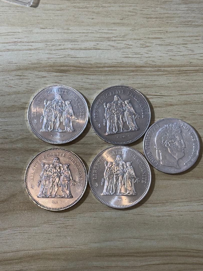 フランス 50フラン銀貨 4枚+5フラン銀貨 1枚