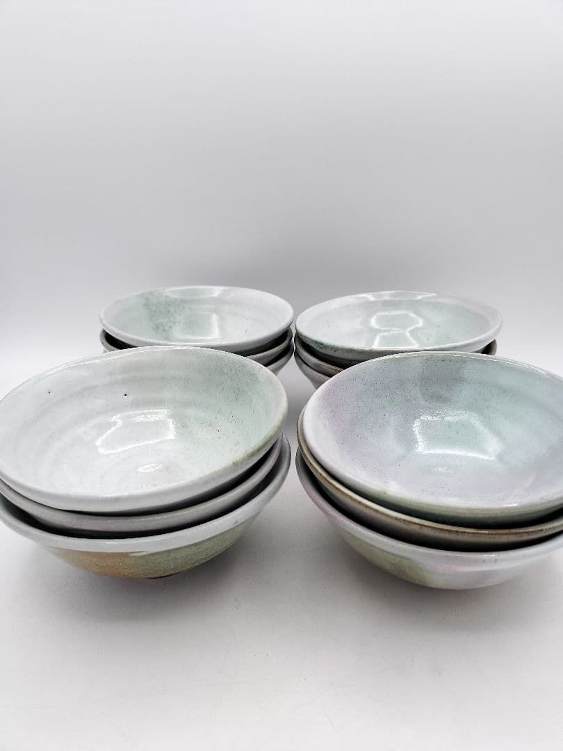 c874 数茶碗 平　萩焼 三彩 12客 清雅窯 木箱 茶道具 古物