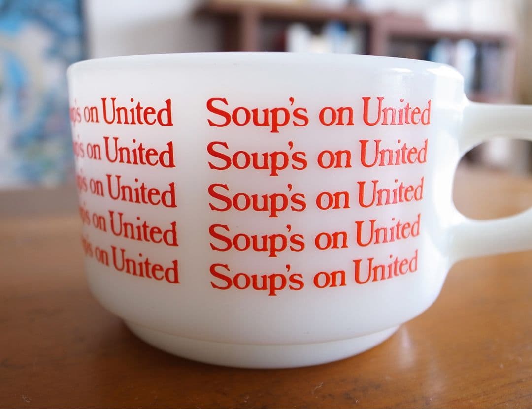 ★★ ユナイテッド航空 1970年代 耐熱ガラス製マグカップ／機内食 昭和レトロ