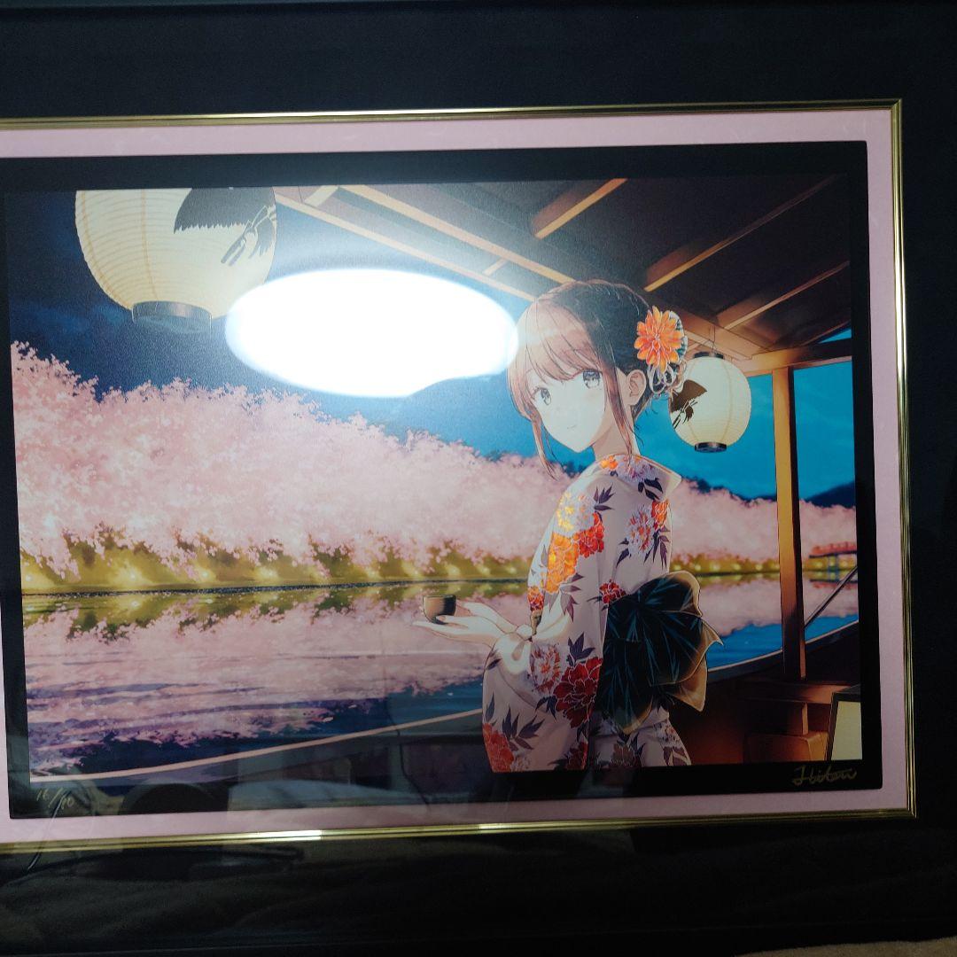 hiten先生　 桜色舟遊　漆 版画　直筆サイン入り