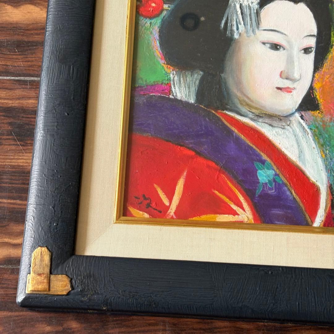 小田次男「梅川忠兵衛」油彩4号 額装 三越シール 油絵 油画 絵画B