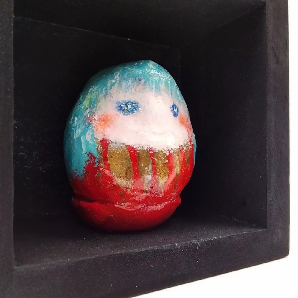 内野隆文　だるま姫　オブジェ　立体作品　古いダルマ・一合枡　アート作品　彫刻