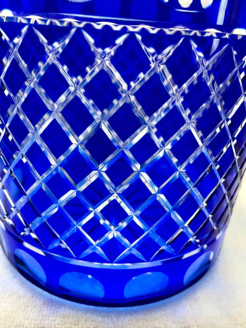 茶道具 水差し 切子 瑠璃色 ブルー 塗蓋【匿名配送】