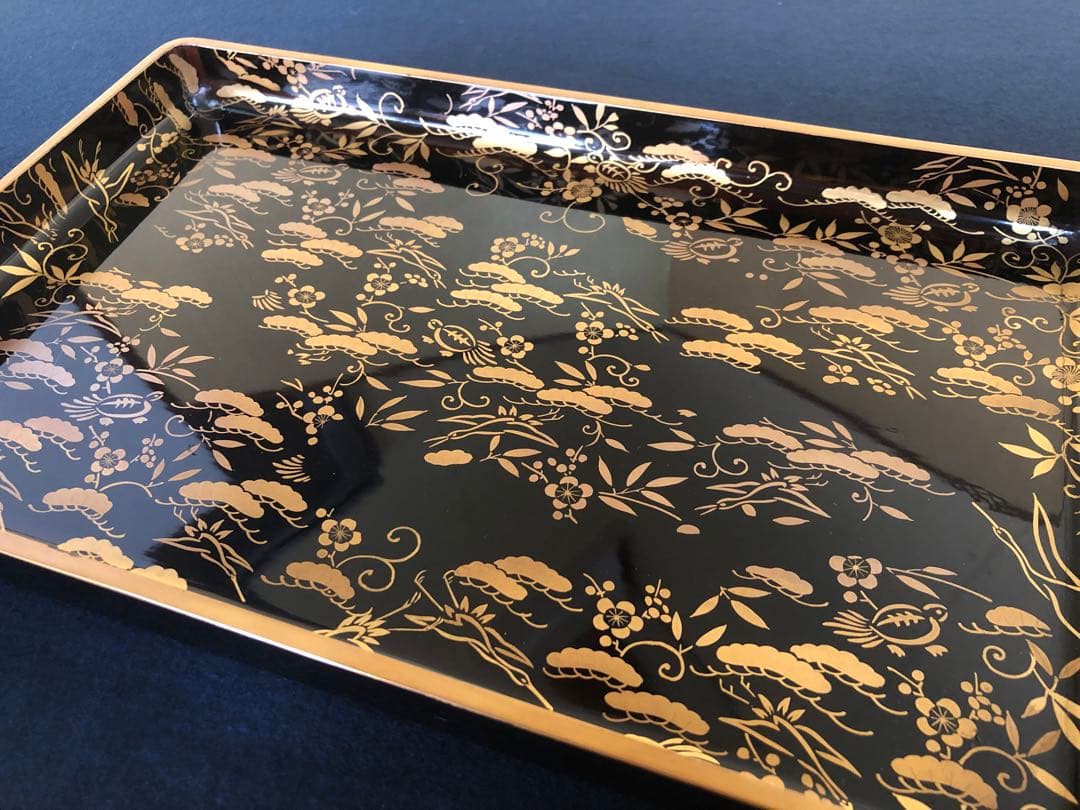 《R》松竹梅鶴亀蒔絵 廣盆 広盆 木製漆器 木箱 260209け1