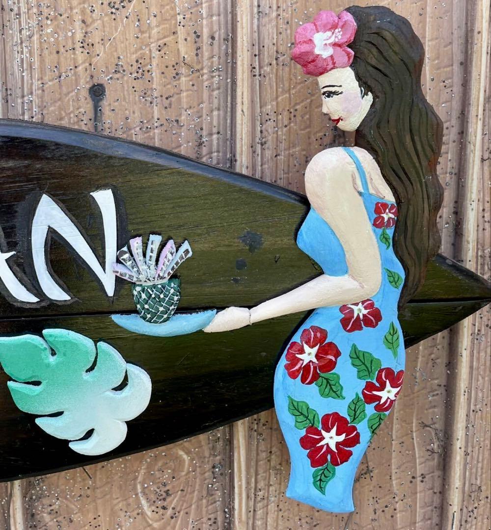 ◆Hawaiiフラガール・木製看板■TIKI、メネフネ・バー・ハワイアン