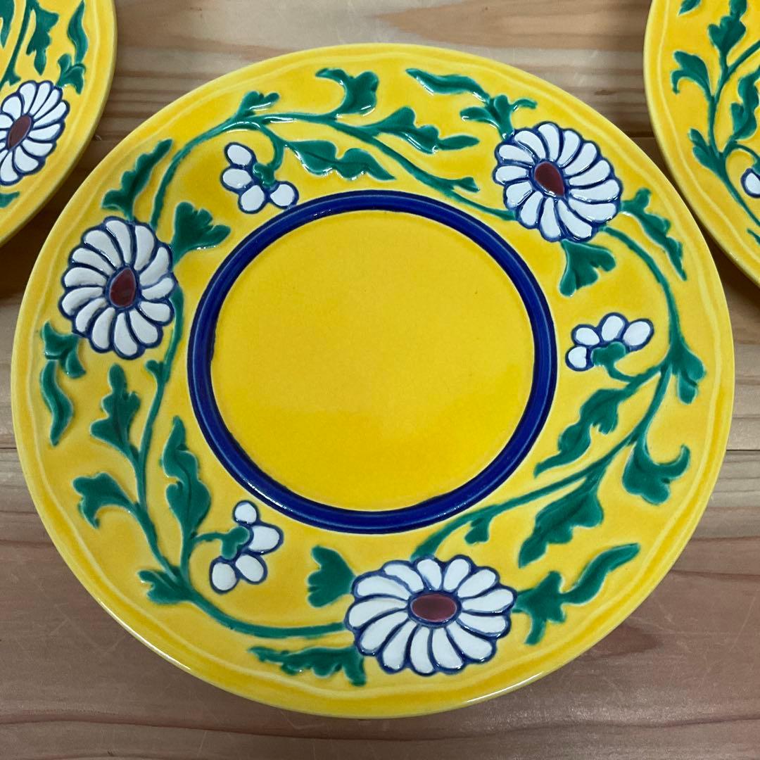 永楽善五郎　黄交趾菊唐草銘々皿　5客揃え