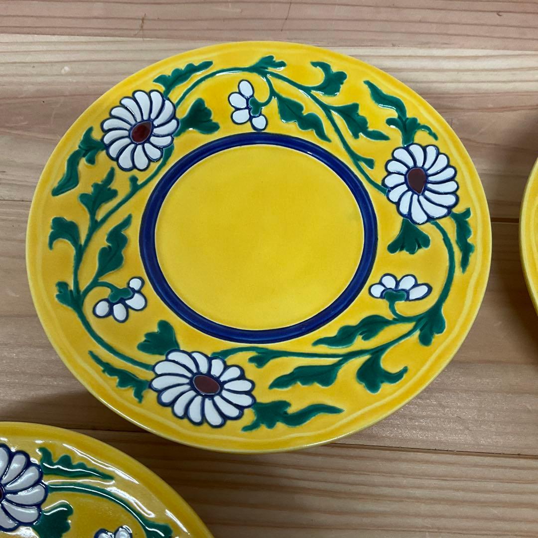 永楽善五郎　黄交趾菊唐草銘々皿　5客揃え