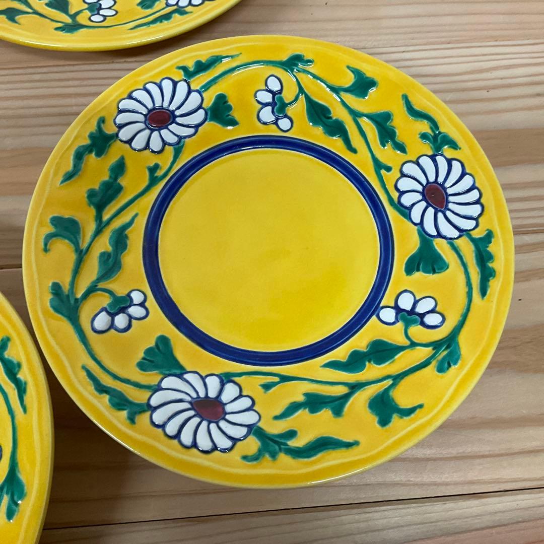 永楽善五郎　黄交趾菊唐草銘々皿　5客揃え