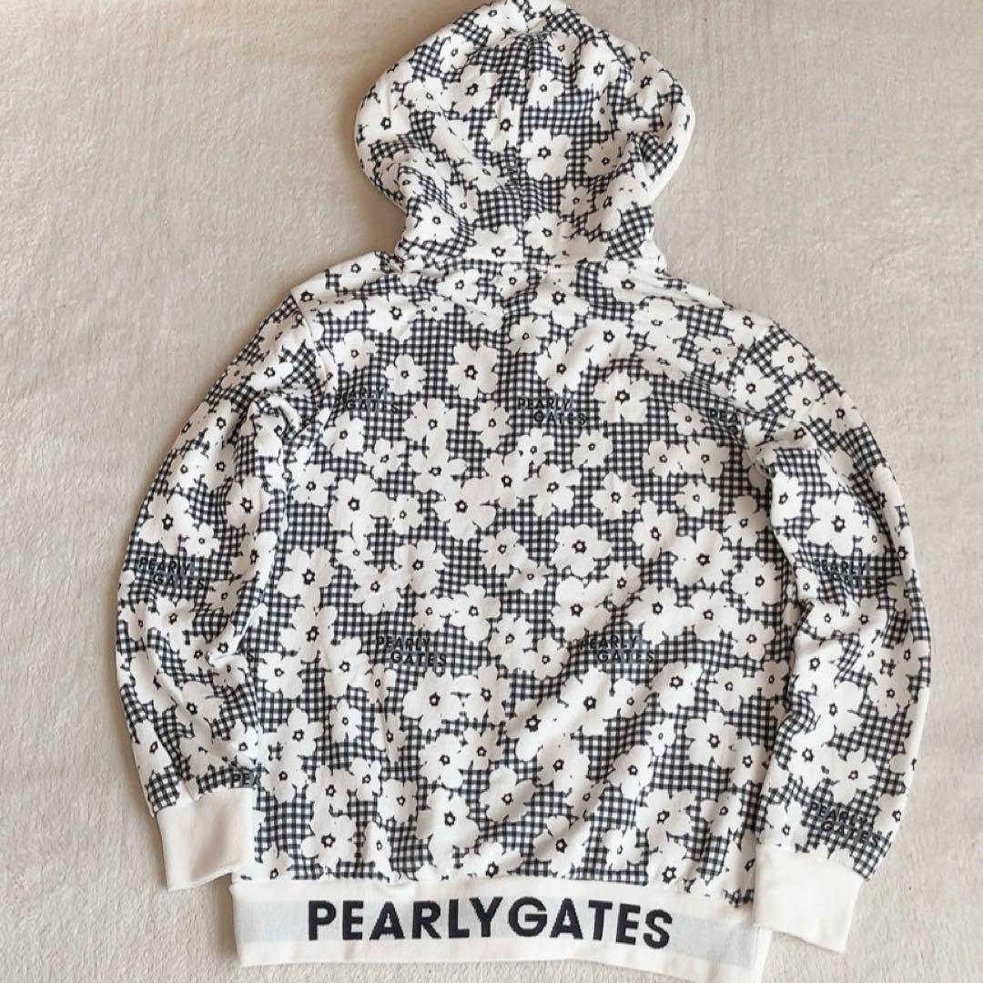 パーリーゲイツ セットアップ　パーカー　スカート　チェック　花柄　裏毛　ネイビー