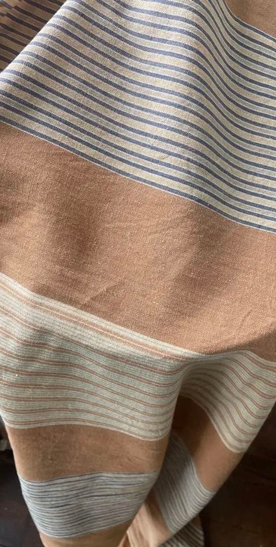 アンティーク 柿渋　ストライプ　風呂敷　綿　ティッキングリネン 173×181