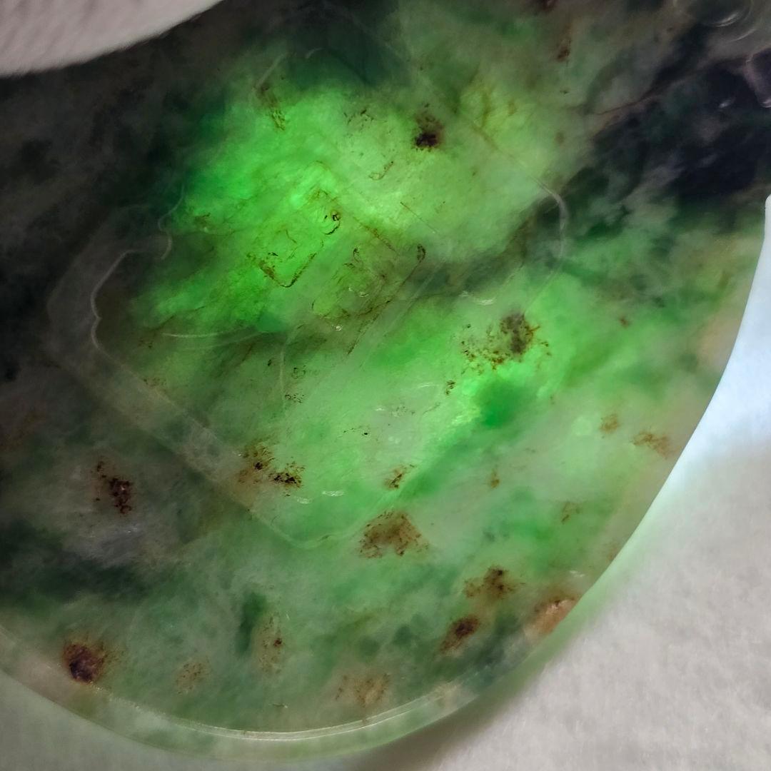 本物天然古翡翠 両面細工手彫 清 祥雲寅虎紋 玉佩 象嵌物 根付 貴重